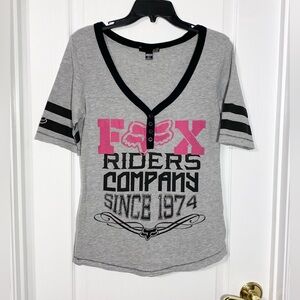 Fox Riders Co Sleeve Stripe Detail V Neck Graphic Tee Gray Large Motocross MX